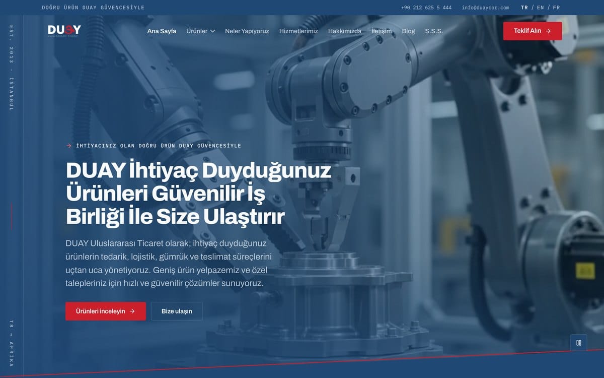 Duaycor için teslim edilen kurumsal web sitesinin ekran görüntüsü