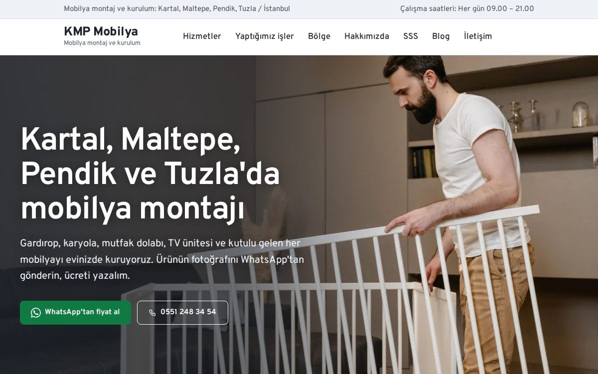 KMP Mobilya için teslim edilen kurumsal web sitesinin ekran görüntüsü