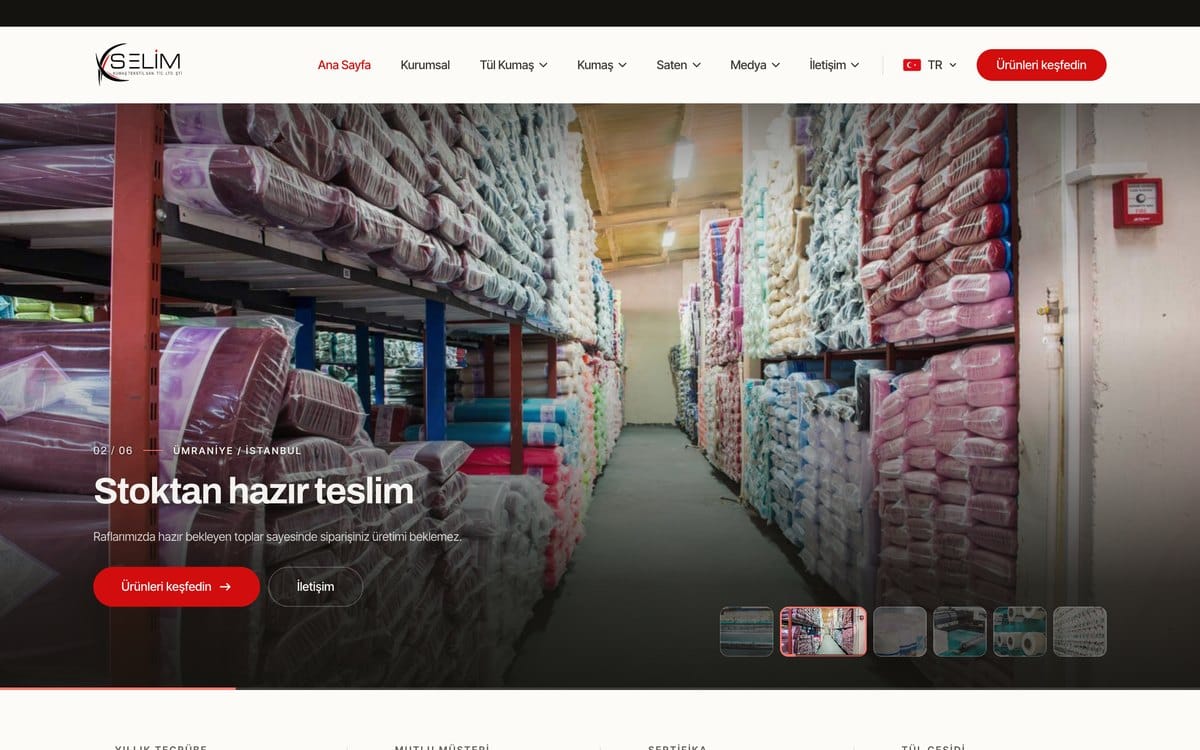 Selim Tekstil için teslim edilen kurumsal web sitesinin ekran görüntüsü
